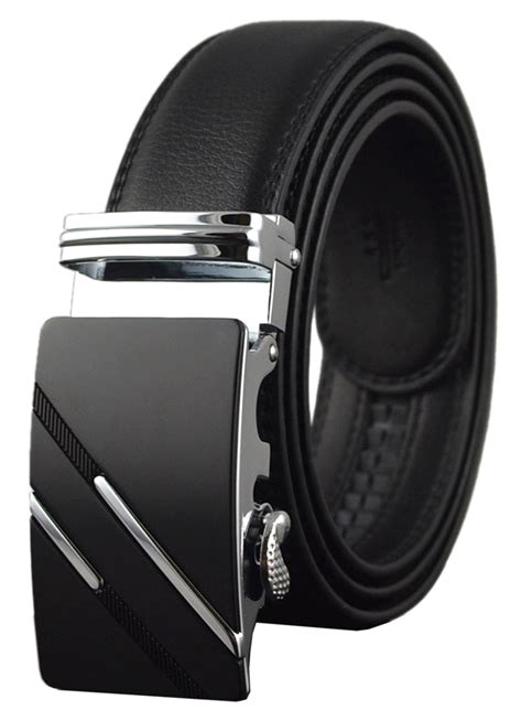 Mens Ratchet Slide Belts Leather Automatic Buckle Black137 S Amazon