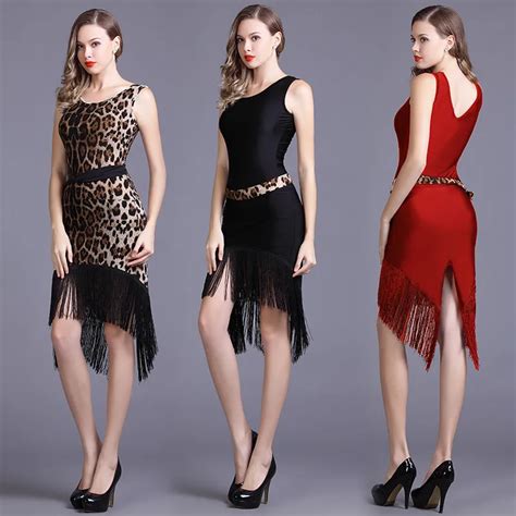 Sexy Leopard Latin Dance Dress Women Salsa Tango Rumba Cha Cha Ballroom Dance Wear Red Black