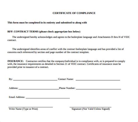 13 Certificate Of Compliance Samples Sample Templates