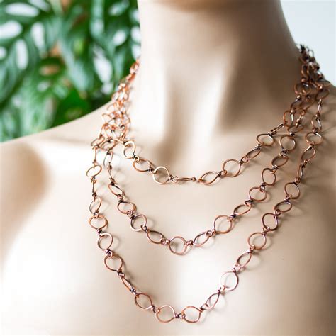 Large Hammered Wire Wrapped Copper Chain Necklace Cookonstrike