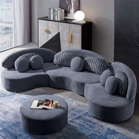 Modern 7 Seat Sofa Round Sectional Deep Gray Velvet Upholstered With