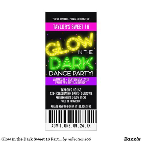 Glow In The Dark Sweet 16 Party Invitations Sweet 16