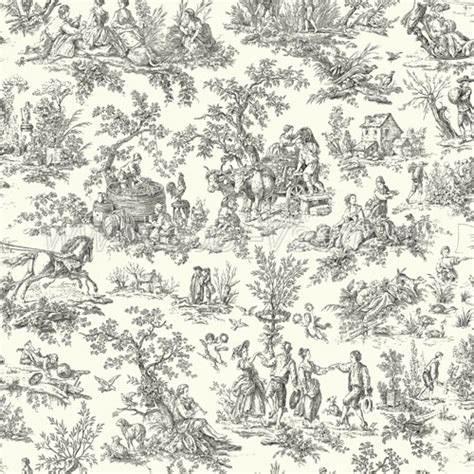Wallpaper Designer French Country Black On Off White Toile