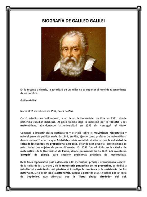 Biografía De Galileo Galilei Galileo Galilei Ciencias Fisicas