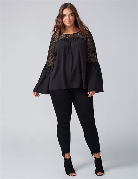 Lane Bryant Bell Sleeve Top With Lace Fashion Bell Sleeve Top