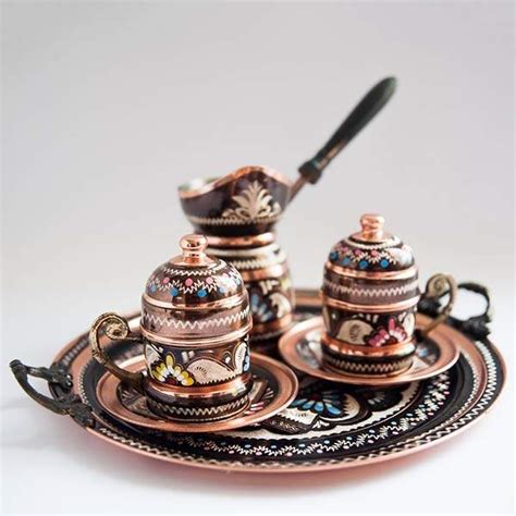 Hand Painted Turkish Vintage Copper Coffee Set Gadgetsin