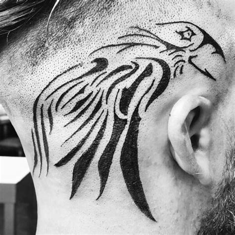 Tribal Norse Raven Tattoo On Head For Men Tattoos Behind The Ear