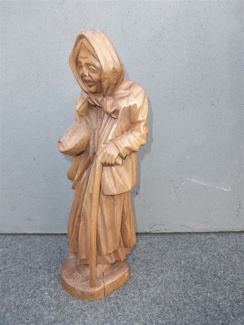 Unique Vintage Hand Carved Solid Wood Hooded Lady Figurine Collectible