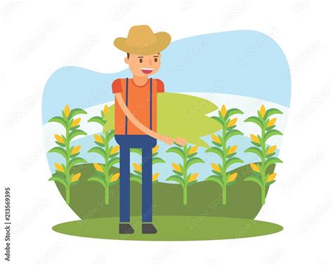 Cute Farmer Farming Harvest Farms Planting Agriculture Agriculturist Tiller Corn Maize Cartoon