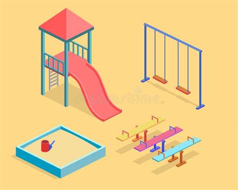 Children Playground Isometric Icons Stock Vector Illustration Of