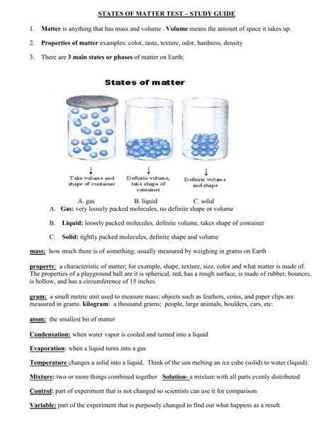 States Of Matter Test Study Guide