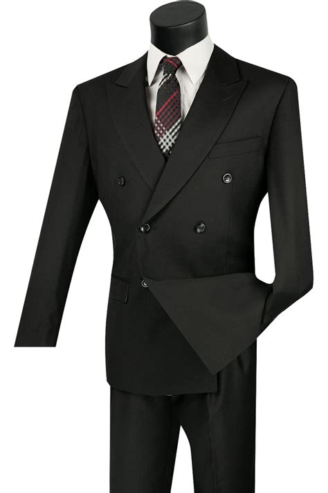 Mens Classic Wool Feel Double Breasted Suit In Black Alligatorwarehouse