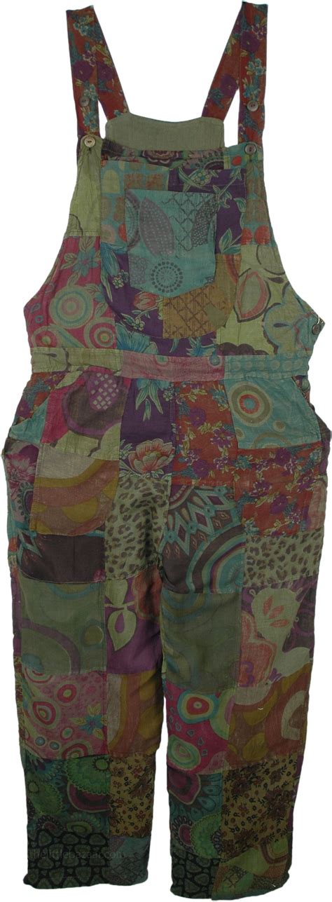 Green Earthen Patchwork Cotton Jumpsuit Dungaree Overalls With Etsy