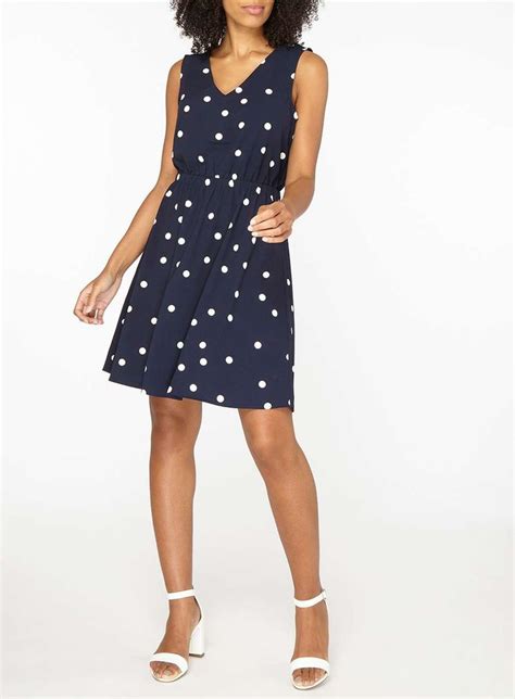 Womens Only Navy And White V Neck Skater Dress Navy White Skater