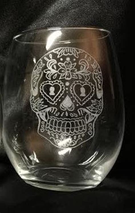 Custom Etched Skull Drinking Glasses Etsy