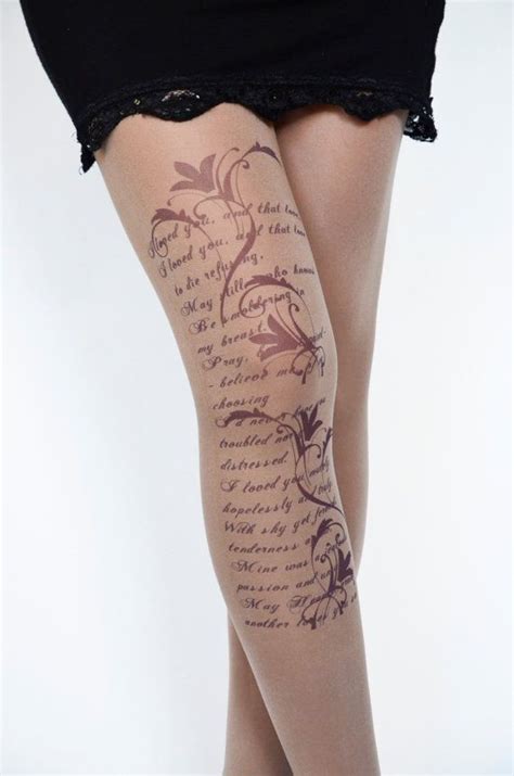New Beige Footless Tattoo Tights With Text And By Colinedesign
