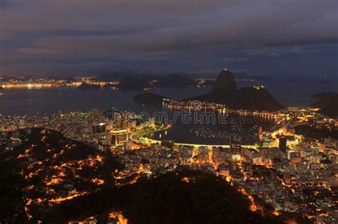 Rio De Janeiro Night View Of Sugarloaf Brazil Stock Photo