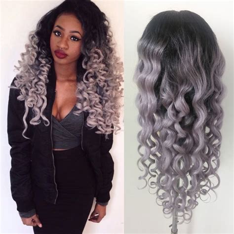 Brazilian Ombre Grey Full Lace Human Hair Wigs Wavy Silver Gray