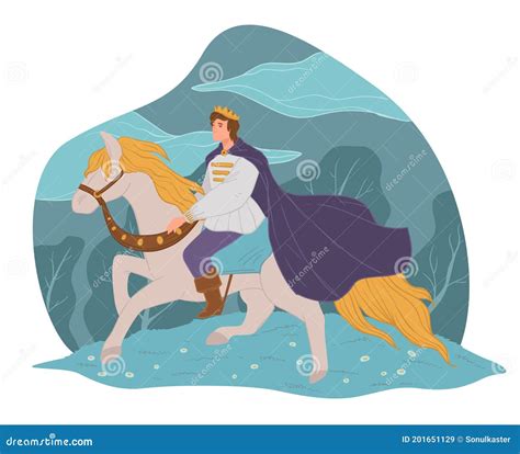Handsome Prince On White Horse Fairy Tale Vector Stock Vector