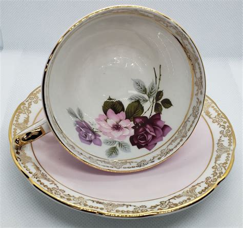 Royal albert old country roses tea set, nib. SUTHERLAND Bone China Teacup & Saucer / Burgundy Pink ...