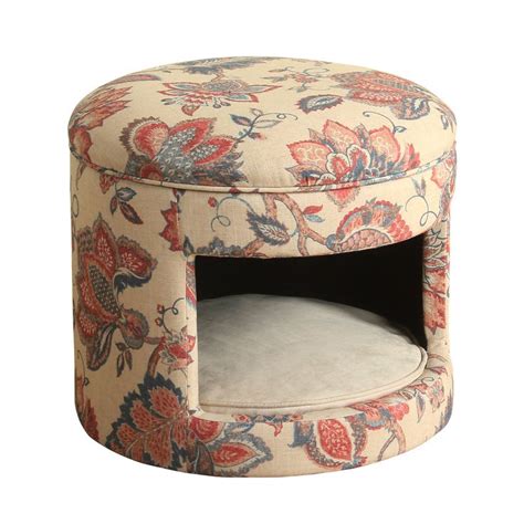Homepop Casual Decorative Round Hideaway Ottoman Ottoman Dog Bed Dog