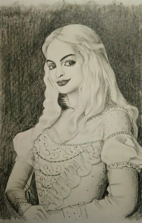 Pencil Sketch The White Queen From Alice In The Wonderland