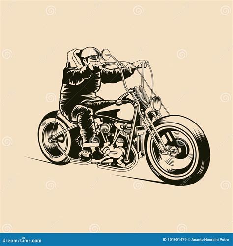 Hand Drawing Man Riding A Chopper Stock Illustration Illustration Of