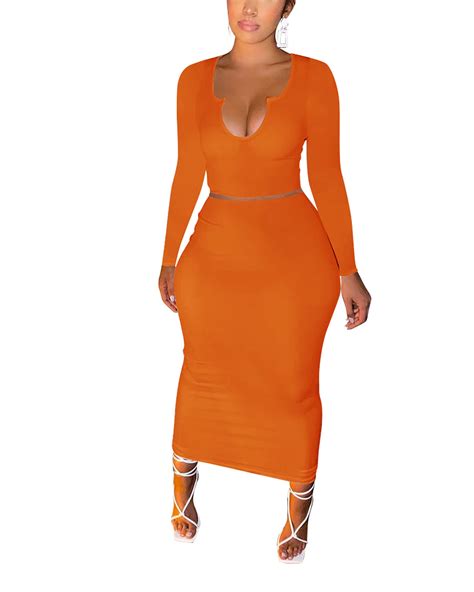 Women Sexy Two Piece Skirt Outfits Long Sleeve Sleeveless V Neck Bodycon Ribbed Knitted Maxi