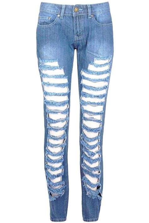 Women Ladies Cut Out Trousers Denim Ripped Damaged Destroyed Jeans