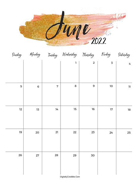 June 2022 Calendar Cute And Floral Templates