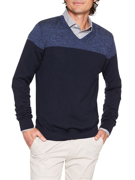 Machine Washable Merino Colorblock Vee Sweater Banana Republic Factory