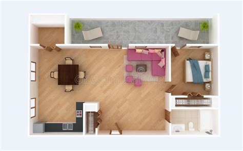 3d Floor Plan Section Apartment House Interior Overhead