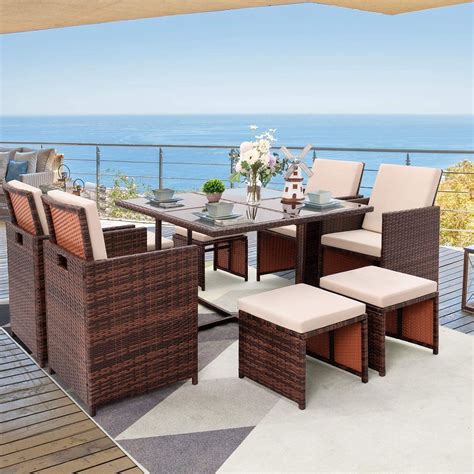 Furniwell 9 Pieces Patio Dining Sets Outdoor Wicker