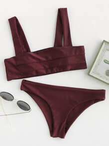 Double Wide Strap Seam Detail Bikini Set Shein Sheinside