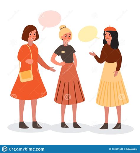 Three Woman Talk To Each Other Using Bubble Speech Stock Vector