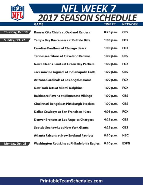 Nfl Week 7 Schedule Printable Customize And Print