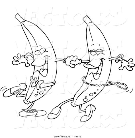 Vector Of A Cartoon Banana Couple Dancing Outlined