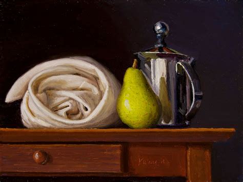 Wang Fine Art Still Life With A Pear Original Still Life Oil Painting