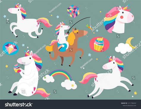 Cute Unicorns Magic Element Stickers Vector Stock Vector Royalty Free