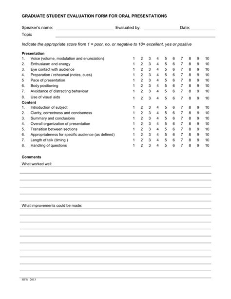 Evaluation Form For Oral Presentation