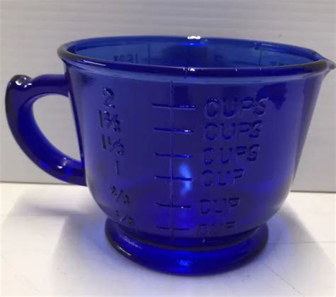 Vintage Hazel Atlas Cobalt Blue Glass Measuring And Mixing Cup 2 Cups