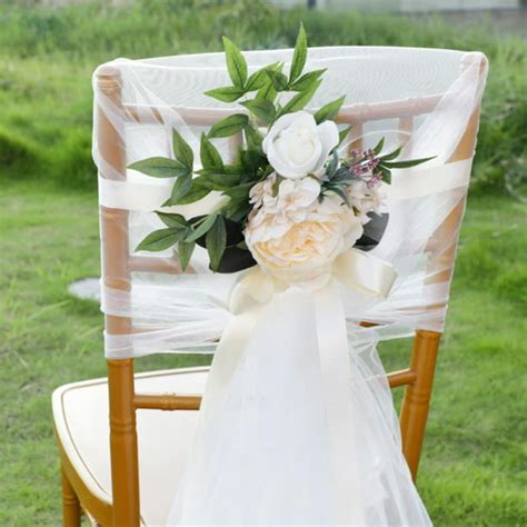 Wedding Aisle Chair Decorations Pew Flowers With Drapery Bridal