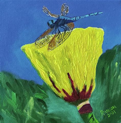 Dragonfly On Lotus Pod Painting By Robert Ransom Fine Art America