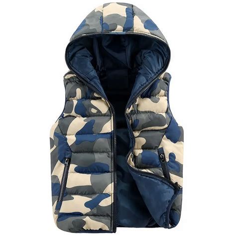 Fashion Mens Camouflage Vests Hooded Sleeveless Men Winter Vests Casual