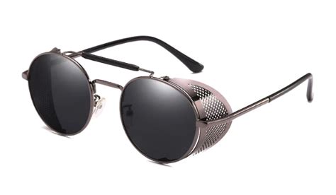 Black Round Side Shield Sunglasses With Gunmetal Frames Cmc Classy Men Collection