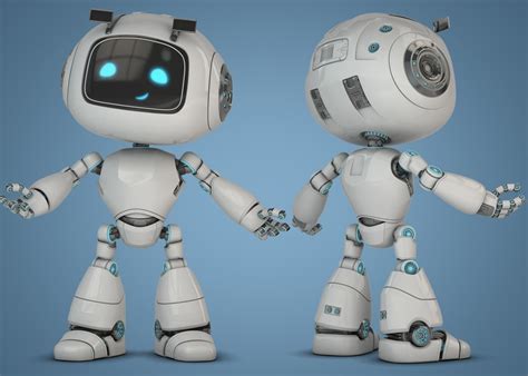 two white robots standing next to each other