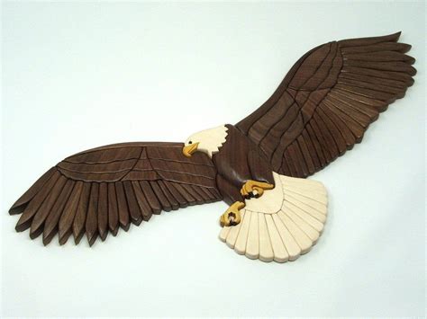 American Eagle Wood Art Eagle Sculpture Intarsia Style Bald Etsy