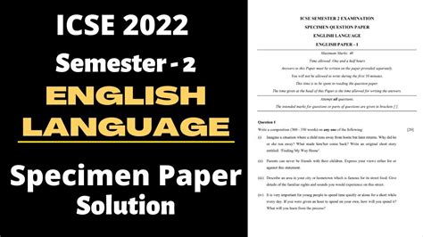 Icse Class Semester English Language Specimen Paper Solution