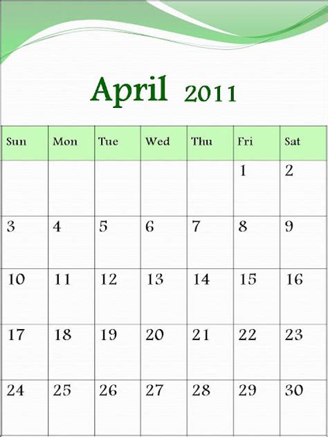 Njyloolus April Calendar Template 2011