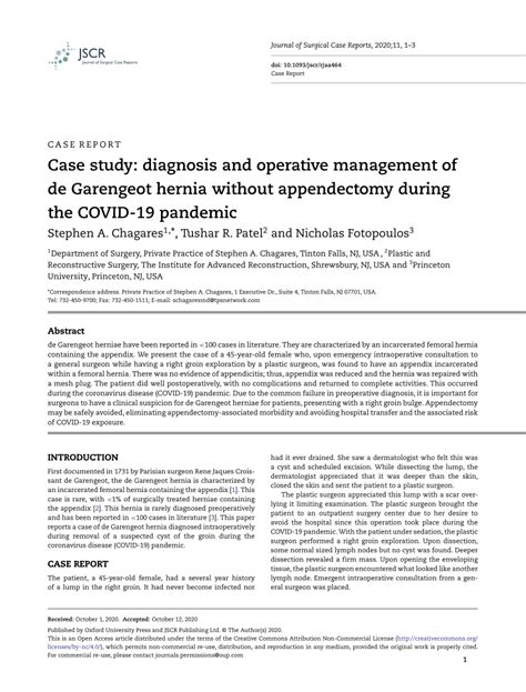 PDF Case Study Diagnosis And Operative Management Of De Garengeot Hernia Without Appendectomy